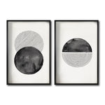 Cargar imagen en el visor de la galería, Set 2 Cuadros Decorativos Abstracto Negro Arena 046 - Arte Geométrico Círculos en Negro Estilo Boho Minimalista
