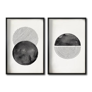 Set Cuadros Decorativos Abstracto Negro Arena 046 - Arte Geométrico Círculos en Negro Estilo Boho Minimalista-Para Sala