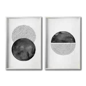 Set Cuadros Decorativos Abstracto Negro Arena 046 - Arte Geométrico Círculos en Negro Estilo Boho Minimalista-Para Sala