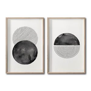 Set 2 Cuadros Decorativos Abstracto Negro Arena 046 - Arte Geométrico Círculos en Negro Estilo Boho Minimalista