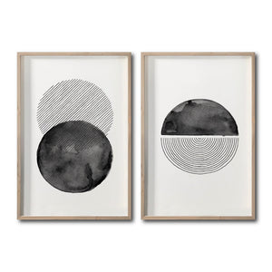 Set Cuadros Decorativos Abstracto Negro Arena 046 - Arte Geométrico Círculos en Negro Estilo Boho Minimalista-Para Sala