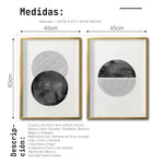 Cargar imagen en el visor de la galería, Set 2 Cuadros Decorativos Abstracto Negro Arena 046 - Arte Geométrico Círculos en Negro Estilo Boho Minimalista
