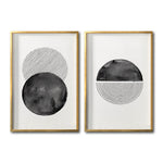 Cargar imagen en el visor de la galería, Set 2 Cuadros Decorativos Abstracto Negro Arena 046 - Arte Geométrico Círculos en Negro Estilo Boho Minimalista
