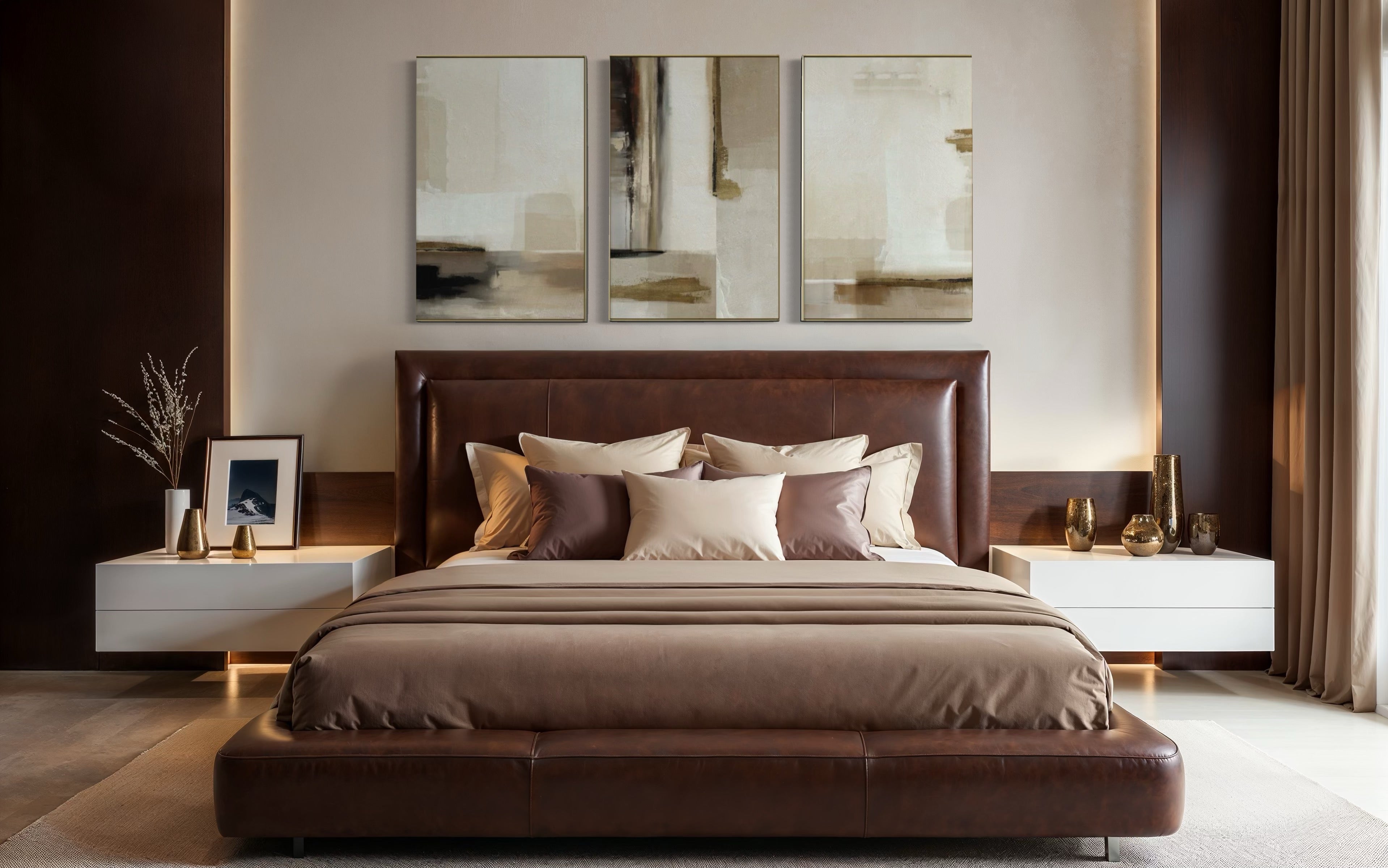 Set Cuadros Decorativos Abstracto Negro Arena 2 - 209 - Triptico Moderno y Elegante Arte Minimalista en Tonos Neutros