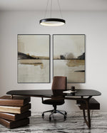 Cargar imagen en el visor de la galería, Set Cuadros Decorativos Abstracto Negro Arena 2 - 216 - Diptico Minimalista Arte Moderno y Elegante Tonos Beige y Negro
