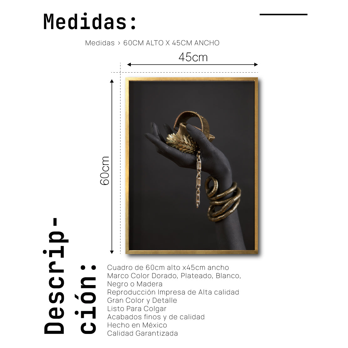 Cuadro Decorativo Black Woman 048 - Manos de Mujer Negra Africana con Joyas Doradas