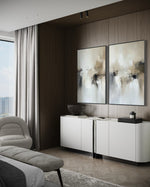 Cargar imagen en el visor de la galería, Set Cuadros Decorativos Abstracto Negro Arena 2 - 201 - Diptico Minimalista Estilo Nordico en Tonos Neutros
