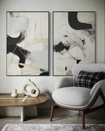 Cargar imagen en el visor de la galería, Set Cuadros Decorativos Abstracto Negro Arena 2 - 221 - Diptico Moderno Arte Minimalista Estilo Nordico Tonos Neutros
