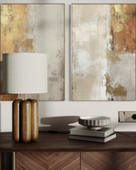 Cargar imagen en el visor de la galería, Set Cuadros Decorativos Abstracto Negro Arena 2 - 282 - Diptico Moderno y Elegante Arte Estilo Boho en Beige y Dorado Oro
