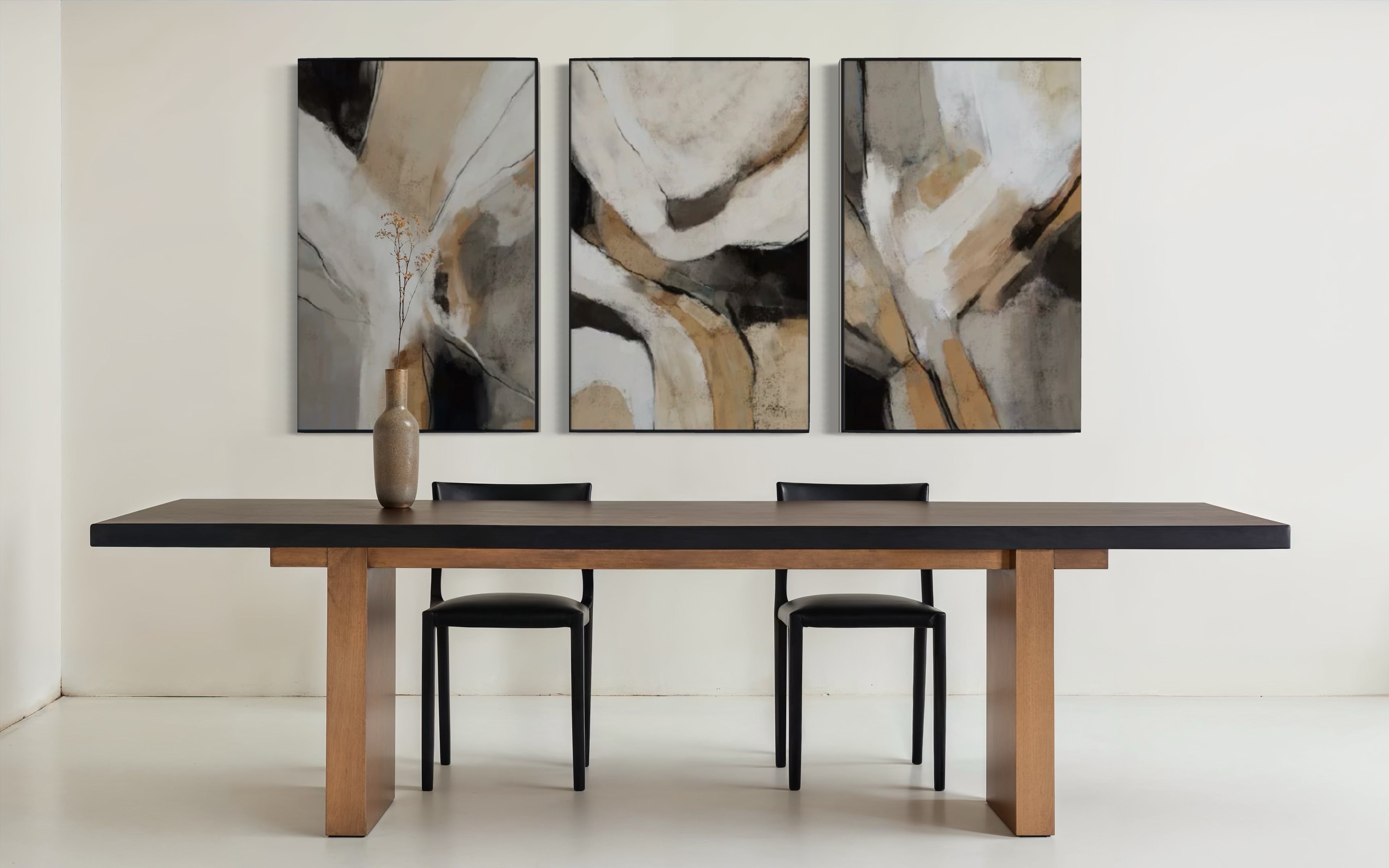 Set Cuadros Decorativos Abstracto Negro Arena 2 - 206 - Triptico Minimalista Arte Moderno y Elegante Estilo Nordico en Tonos Neutros