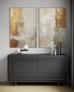 Cargar imagen en el visor de la galería, Set Cuadros Decorativos Abstracto Negro Arena 2 - 282 - Diptico Moderno y Elegante Arte Estilo Boho en Beige y Dorado Oro

