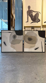 Cargar imagen en el visor de la galería, Set Cuadros Decorativos Abstracto Negro Arena 2-234 - Diptico Moderno y Elegante Estilo Nordico en Beige y Negro Tonos Neutros
