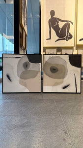 Set Cuadros Decorativos Abstracto Negro Arena 2-234 - Diptico Moderno y Elegante Estilo Nordico en Beige y Negro Tonos Neutros