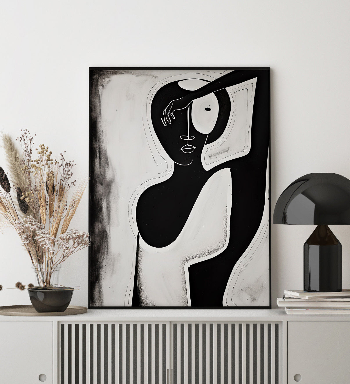 Cuadro Decorativo Abstracto Negro Arena 2-229 Silueta Femenina Minimalista  Arte Lineal Tribal