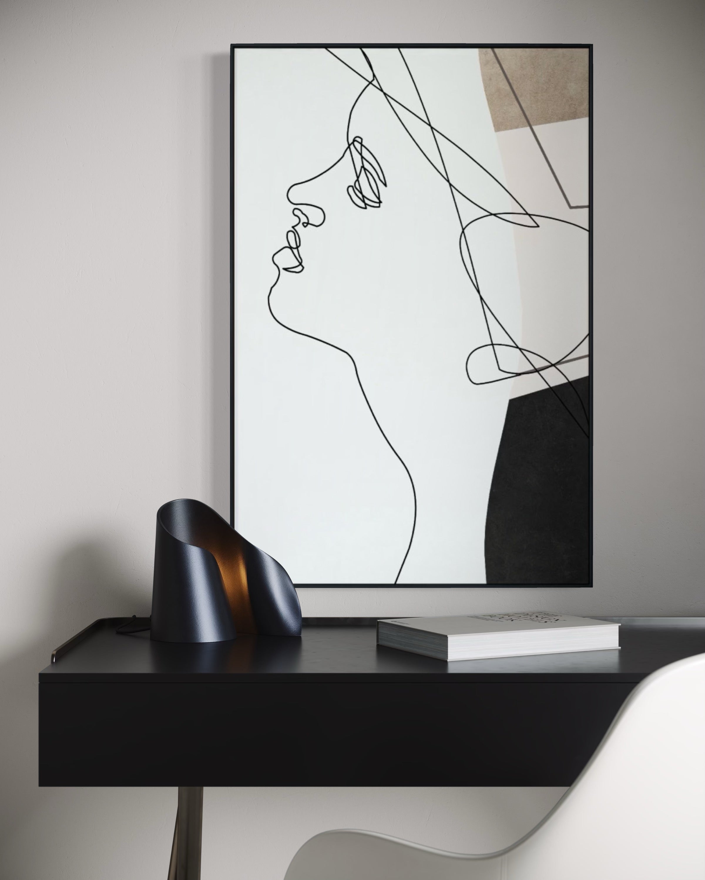 Cuadro Decorativo Abstracto Negro Arena 2-242 Silueta Femenina Arte Lineal Moderno y Minimalista Estilo Nordico Tonos Neutros