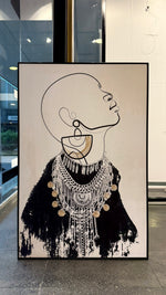 Cargar imagen en el visor de la galería, Set Cuadros Decorativos Abstracto Negro Arena 2 - 213 - Diptico Moderno Estilo Boho Mujeres Afro Arte Lineal En tonos Neutros y un toque de Dorado  Oro
