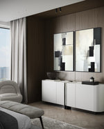 Cargar imagen en el visor de la galería, Set Cuadros Decorativos Abstracto Negro Arena 2 - 227 - Diptico Moderno y Minimalista Arte Estilo Nordico en Negro, Beige y Gris Tonos Neutros

