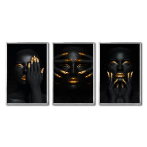 Set Cuadros Decorativos Black Woman 051 - Mujer Negra Africana con dorado