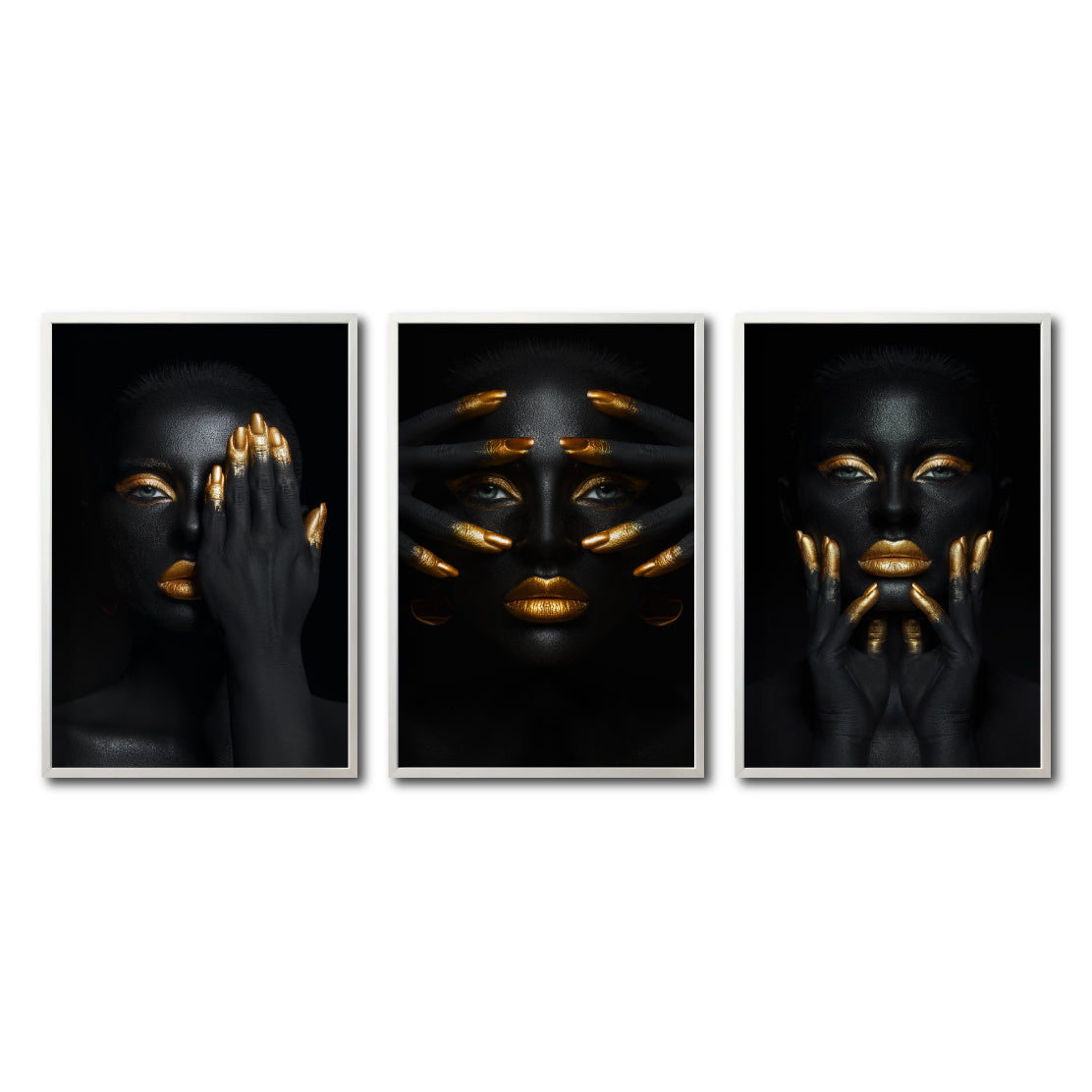 Set Cuadros Decorativos Black Woman 051 - Mujer Negra Africana con dorado