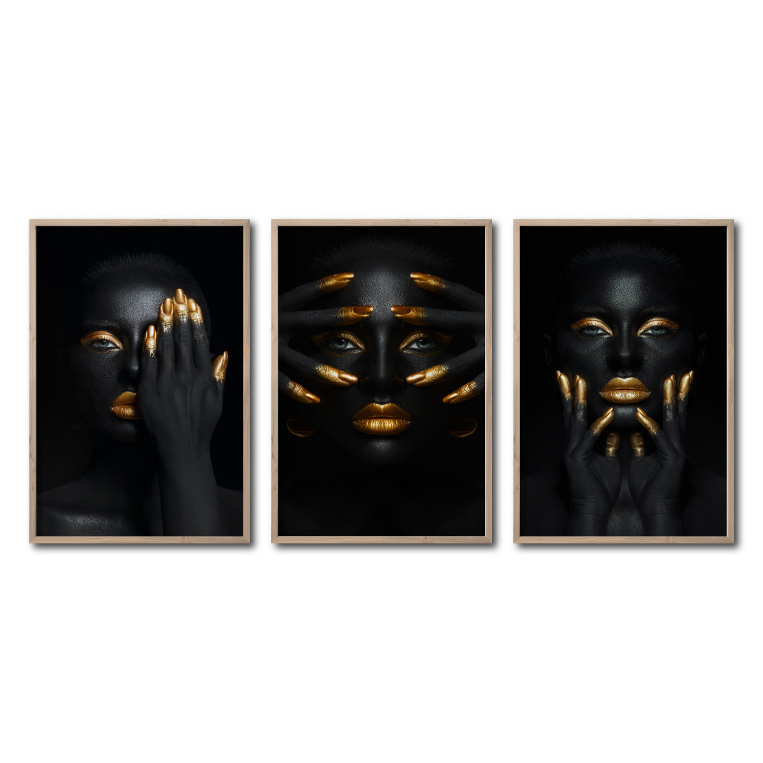 Set Cuadros Decorativos Black Woman 051 - Mujer Negra Africana con dorado