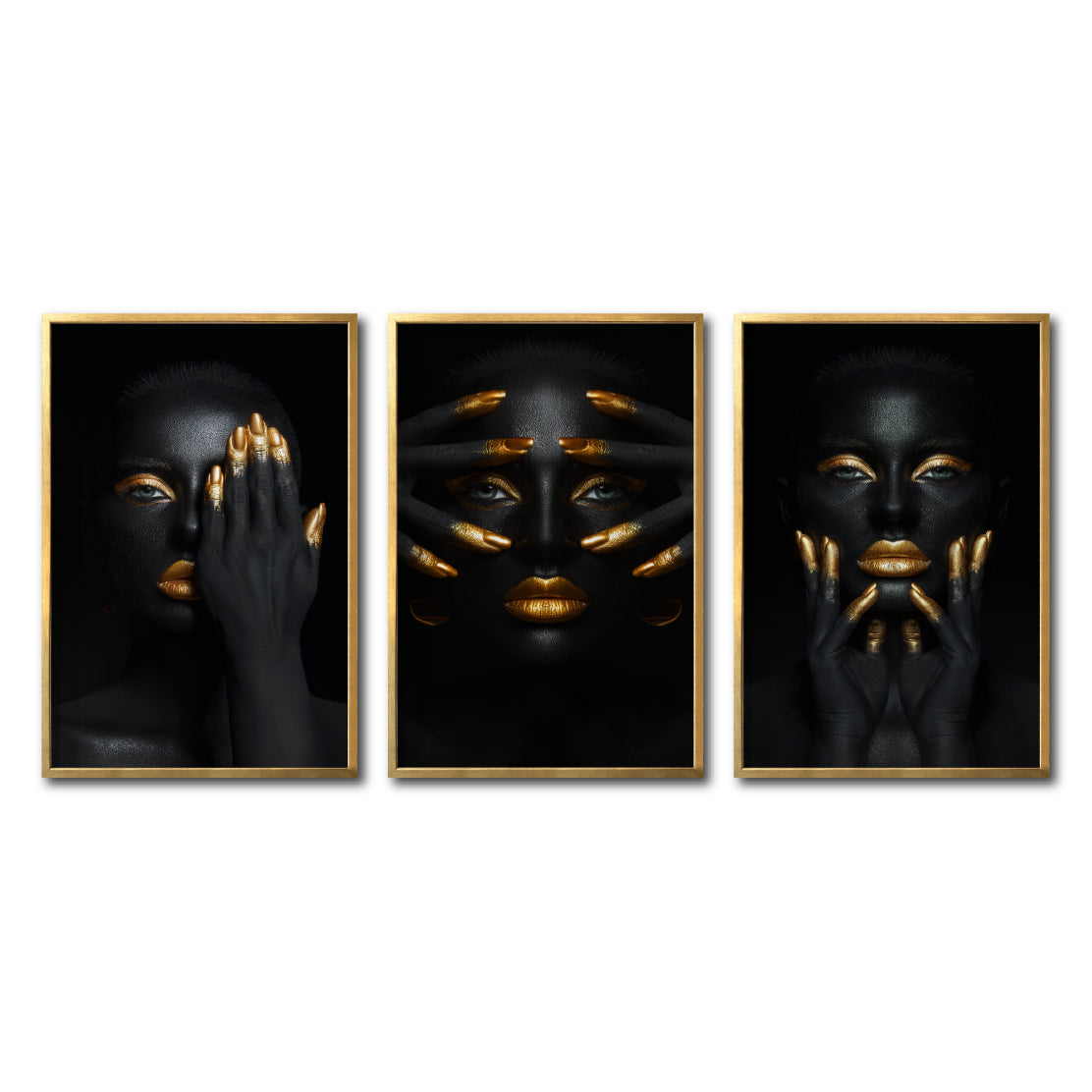 Set Cuadros Decorativos Black Woman 051 - Mujer Negra Africana con dorado