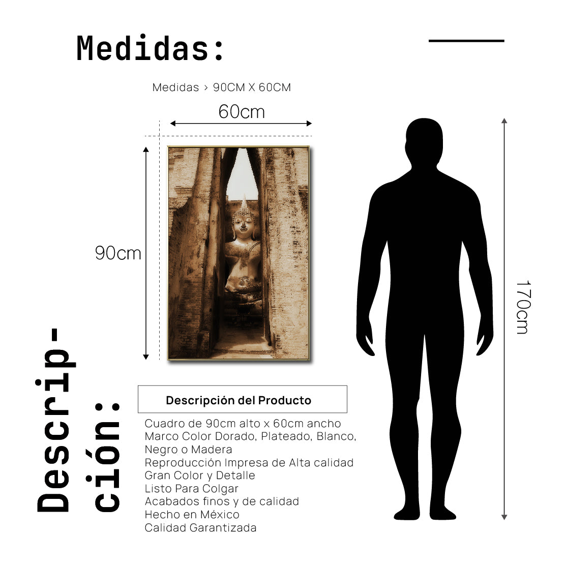 Cuadro Decorativo - Zen 051 - Buda en Meditación - Monumento en Piedra