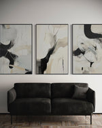 Cargar imagen en el visor de la galería, Set de 3 Cuadros Decorativos Abstracto Negro Arena 2 - 221 - Triptico Moderno y Minimalista Arte Elegante Estilo Nordico Tonos Neutros
