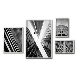 Set 4 Cuadros Decorativos Arquitectónico 052 - Edificios Blanco y Negro