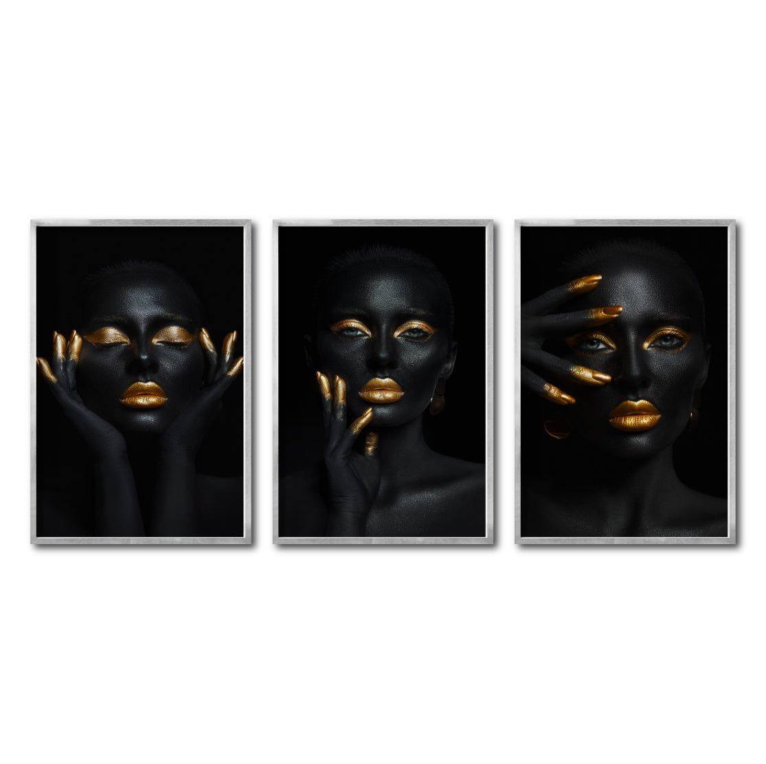 Set Cuadros Decorativos Black Woman 052 - Mujer Negra Africana con dorado