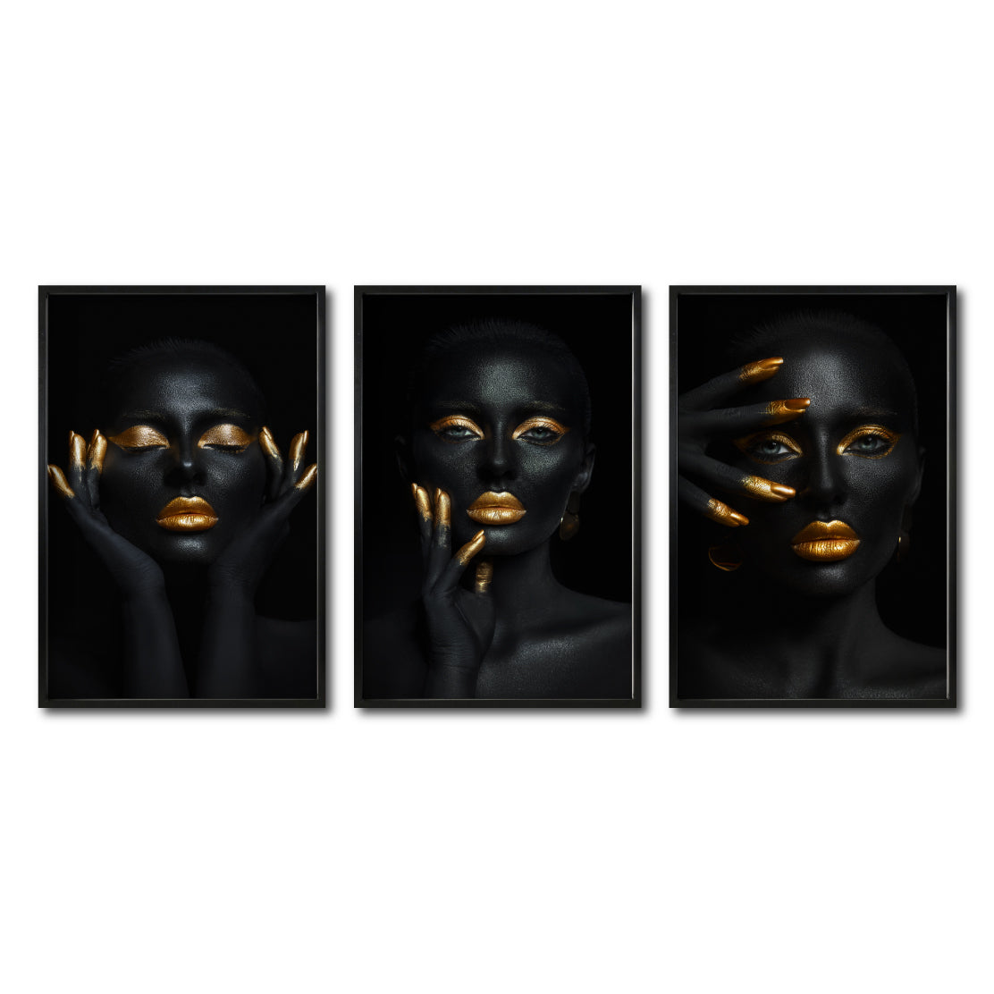 Set Cuadros Decorativos Black Woman 052 - Mujer Negra Africana con dorado