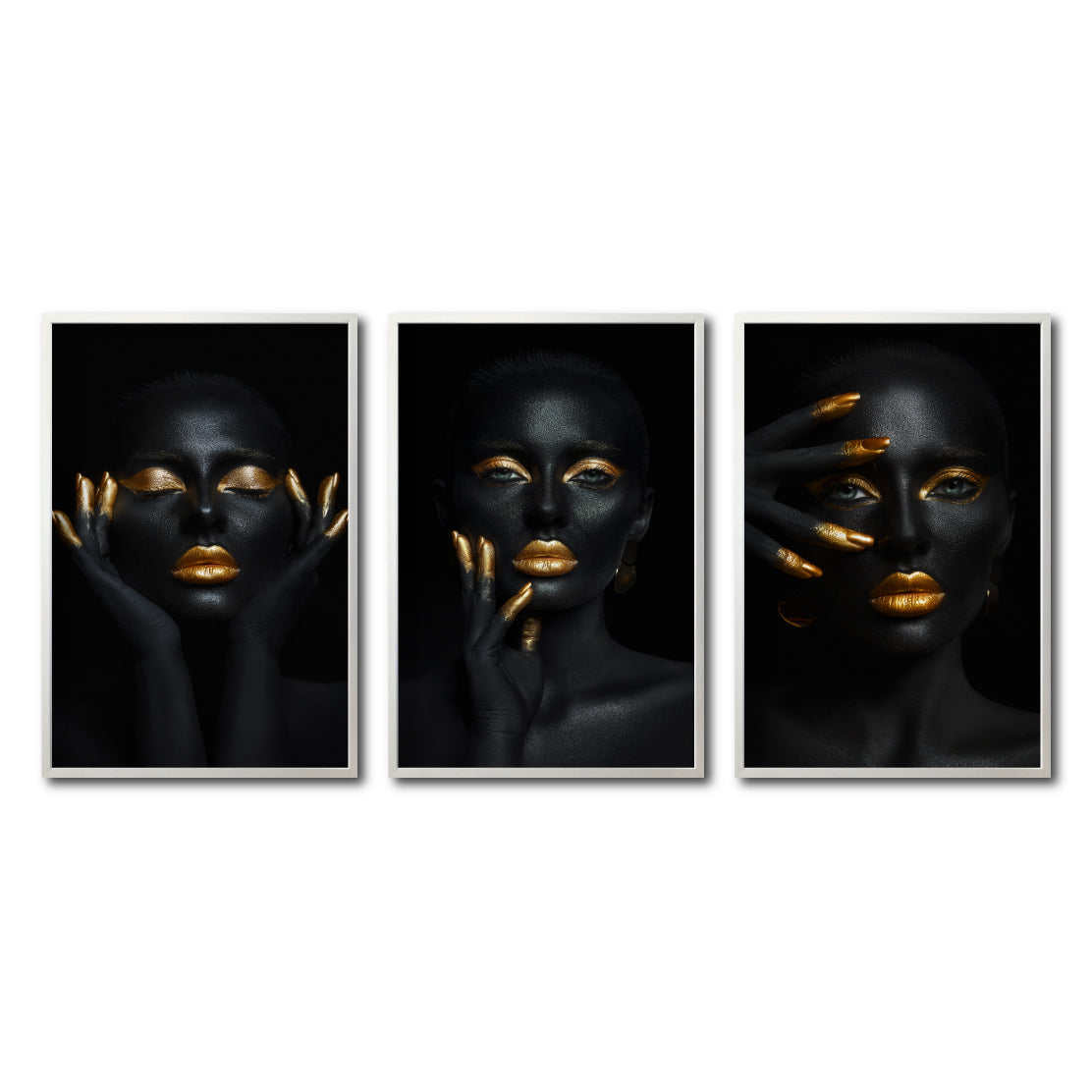 Set Cuadros Decorativos Black Woman 052 - Mujer Negra Africana con dorado