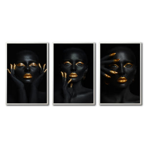 Set Cuadros Decorativos Black Woman 052 - Mujer Negra Africana con dorado