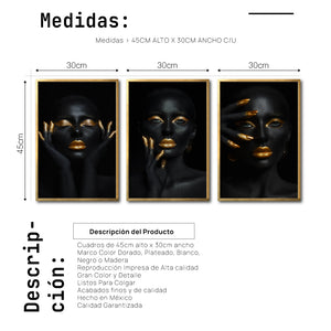 Set Cuadros Decorativos Black Woman 052 - Mujer Negra Africana con dorado