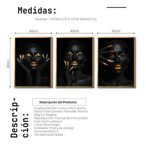 Set Cuadros Decorativos Black Woman 052 - Mujer Negra Africana con dorado