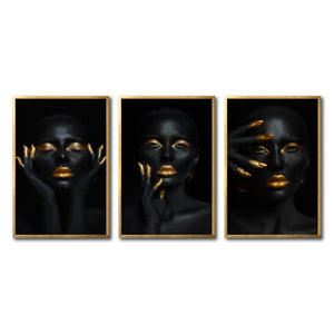 Set Cuadros Decorativos Black Woman 052 - Mujer Negra Africana con dorado