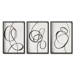 Cargar imagen en el visor de la galería, Set 3 Cuadros Decorativos Abstracto Negro Arena 052 - Estilo Boho Minimalista Trazo en Líneas
