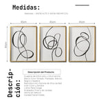 Cargar imagen en el visor de la galería, Set 3 Cuadros Decorativos Abstracto Negro Arena 052 - Estilo Boho Minimalista Trazo en Líneas
