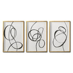 Cargar imagen en el visor de la galería, Set 3 Cuadros Decorativos Abstracto Negro Arena 052 - Estilo Boho Minimalista Trazo en Líneas
