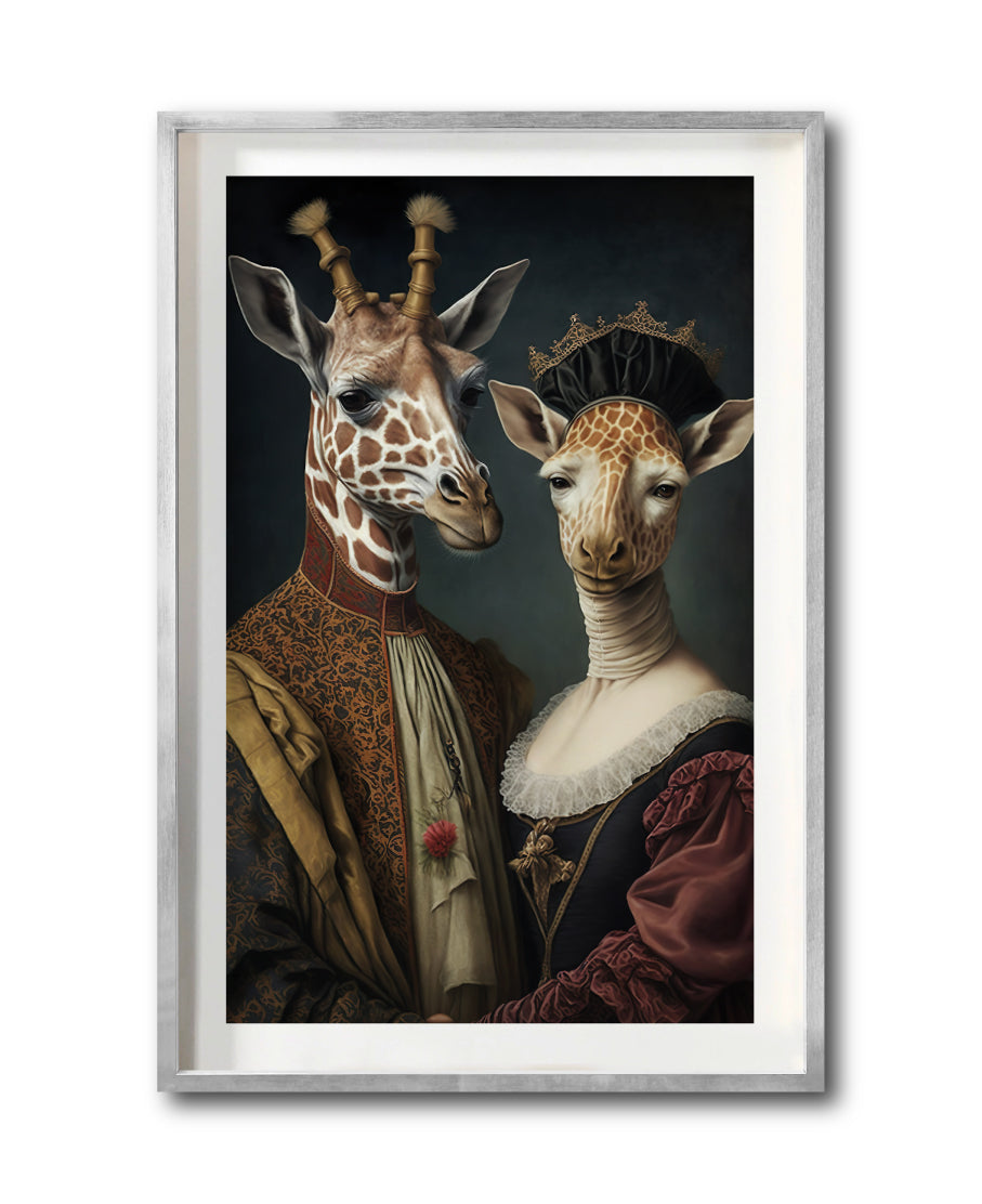 Cuadro Decorativo Animales Época 053 - Pareja Jirafas Aristócratas Vintage