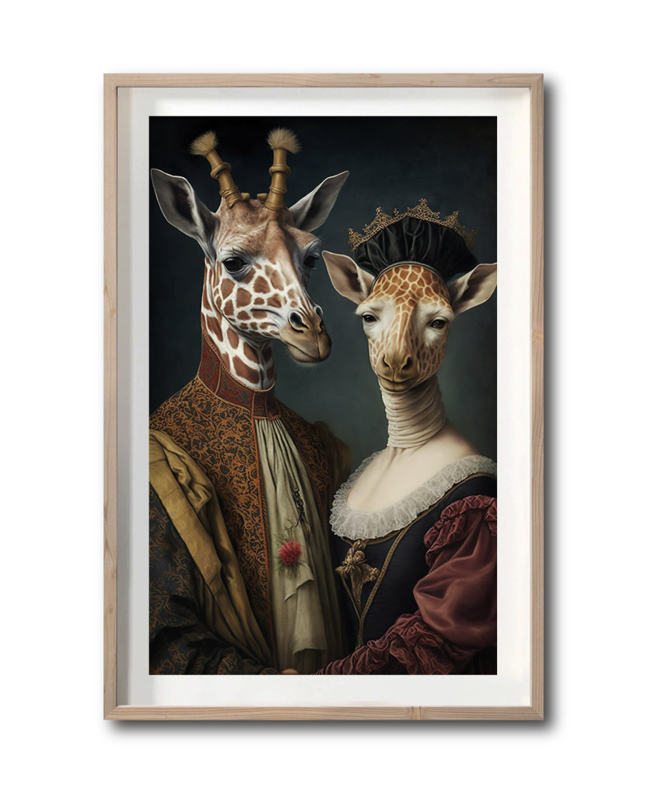 Cuadro Decorativo Animales Época 053 - Pareja Jirafas Aristócratas Vintage