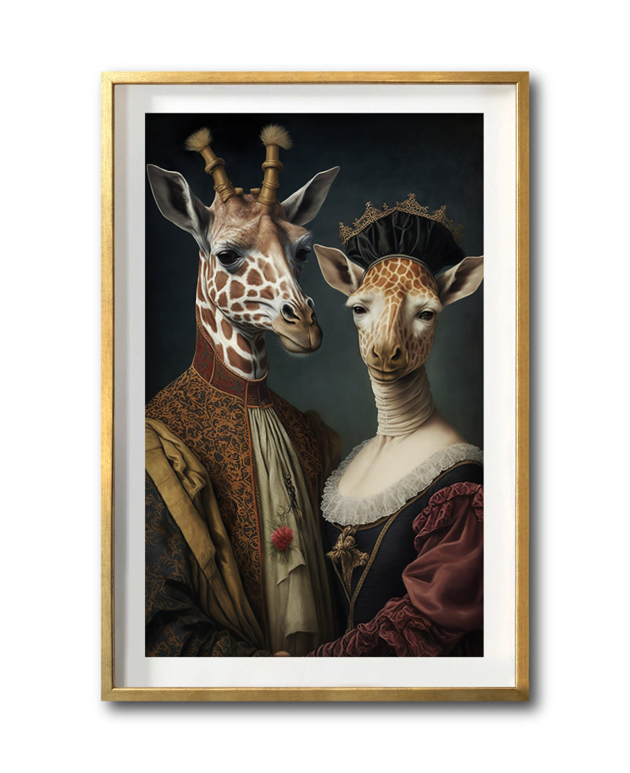 Cuadro Decorativo Animales Época 053 - Pareja Jirafas Aristócratas Vintage