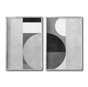 Set 2 Cuadros Decorativos Abstracto Negro Arena 053 - Arte Geométrico en Gris Estilo Minimalista