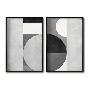 Set 2 Cuadros Decorativos Abstracto Negro Arena 053 - Arte Geométrico en Gris Estilo Minimalista