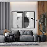 Cargar imagen en el visor de la galería, Set 2 Cuadros Decorativos Abstracto Negro Arena 053 - Arte Geométrico en Gris Estilo Minimalista
