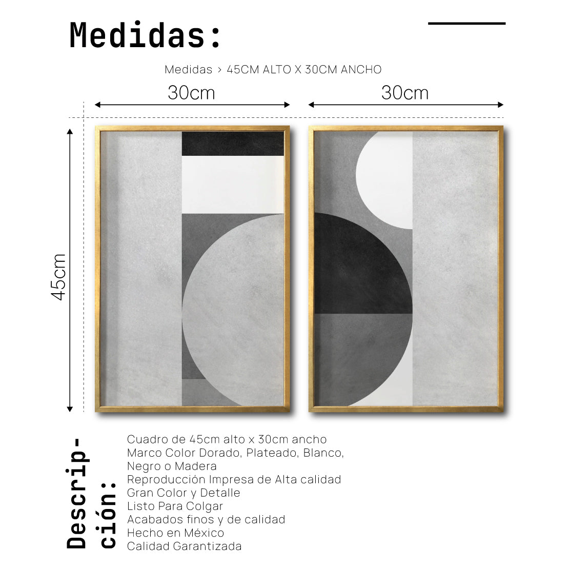 Set 2 Cuadros Decorativos Abstracto Negro Arena 053 - Arte Geométrico en Gris Estilo Minimalista