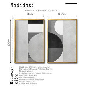 Set 2 Cuadros Decorativos Abstracto Negro Arena 053 - Arte Geométrico en Gris Estilo Minimalista