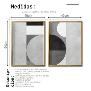 Set 2 Cuadros Decorativos Abstracto Negro Arena 053 - Arte Geométrico en Gris Estilo Minimalista