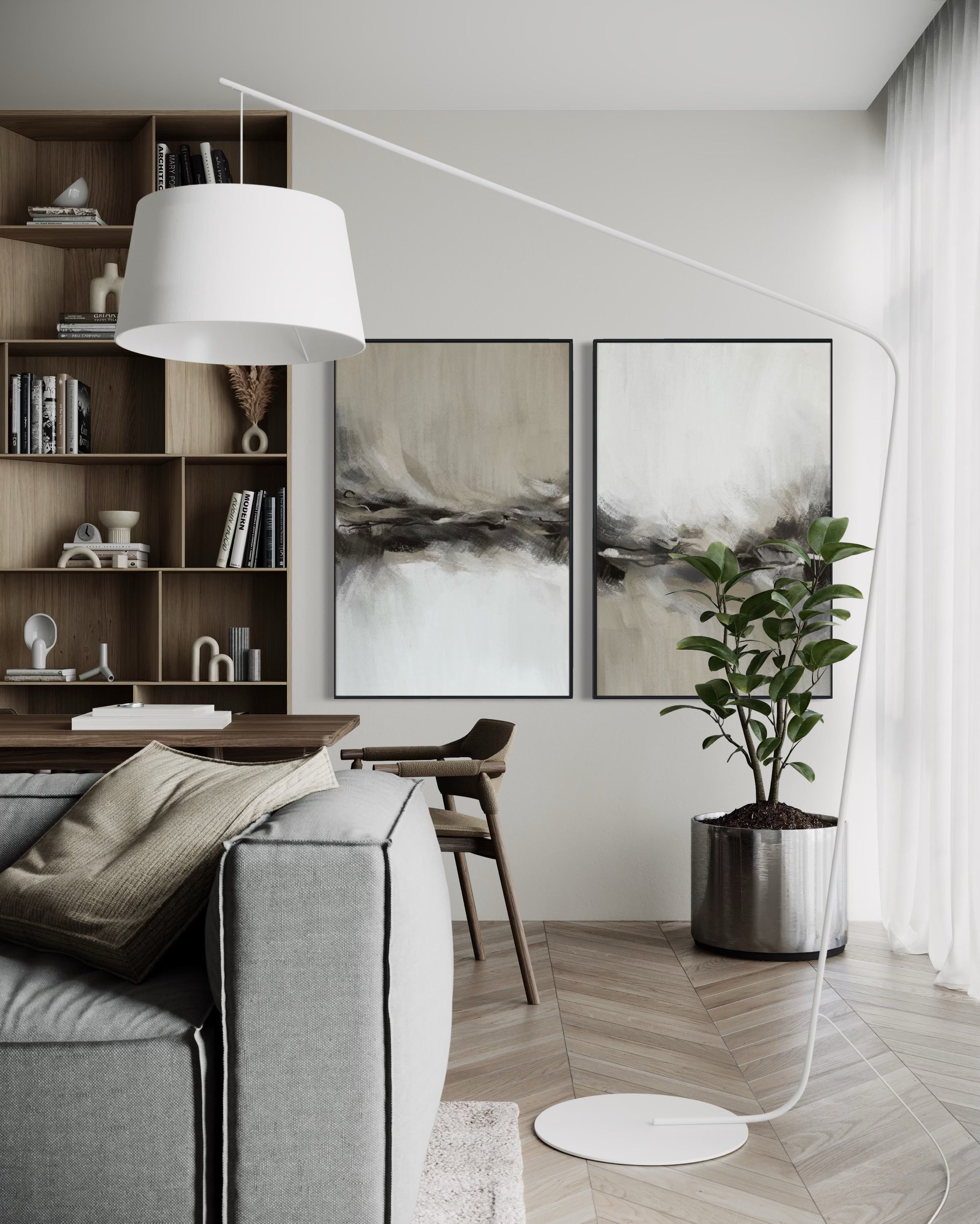 Set Cuadros Decorativos Abstracto Negro Arena 2 - 238 - Diptico Moderno y Elegante Arte Estilo Nordico Tonos Neutros