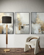 Cargar imagen en el visor de la galería, Set Cuadros Decorativos Abstracto Negro Arena 2-271 -Triptico  Moderno y Elegante en Tonos Negro, Gris, Beige y Dorado Oro
