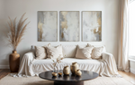 Cargar imagen en el visor de la galería, Set Cuadros Decorativos Abstracto Negro Arena 2 - 278 - Triptico Moderno y Elegante Arte Estilo Nordico en Blanco, Gris y Dorado Oro
